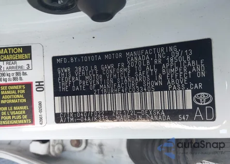 2014 Toyota Corolla S Plus z USA, uszkodzony, nr VIN 2T1BURHE4EC033405